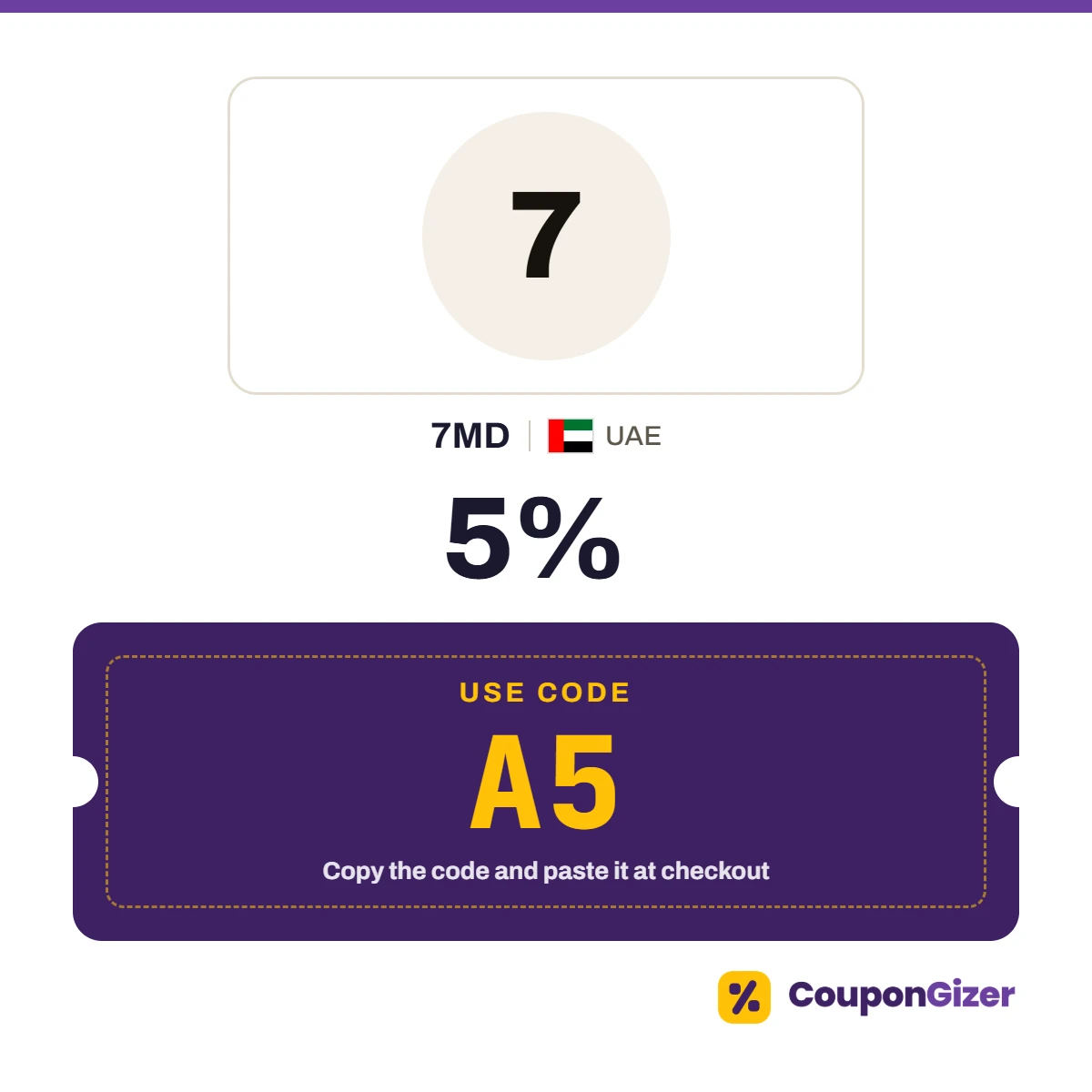 Coupon code A5 for 7MD UAE – 5% off Coupon code A5 for 7MD UAE – 5% off