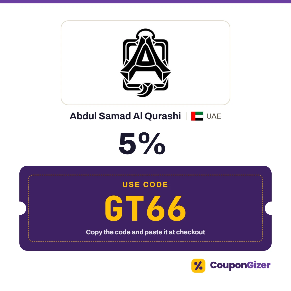 Coupon code GT66 for Abdul Samad Al Qurashi UAE – 5% off Coupon code GT66 for Abdul Samad Al Qurashi UAE – 5% off