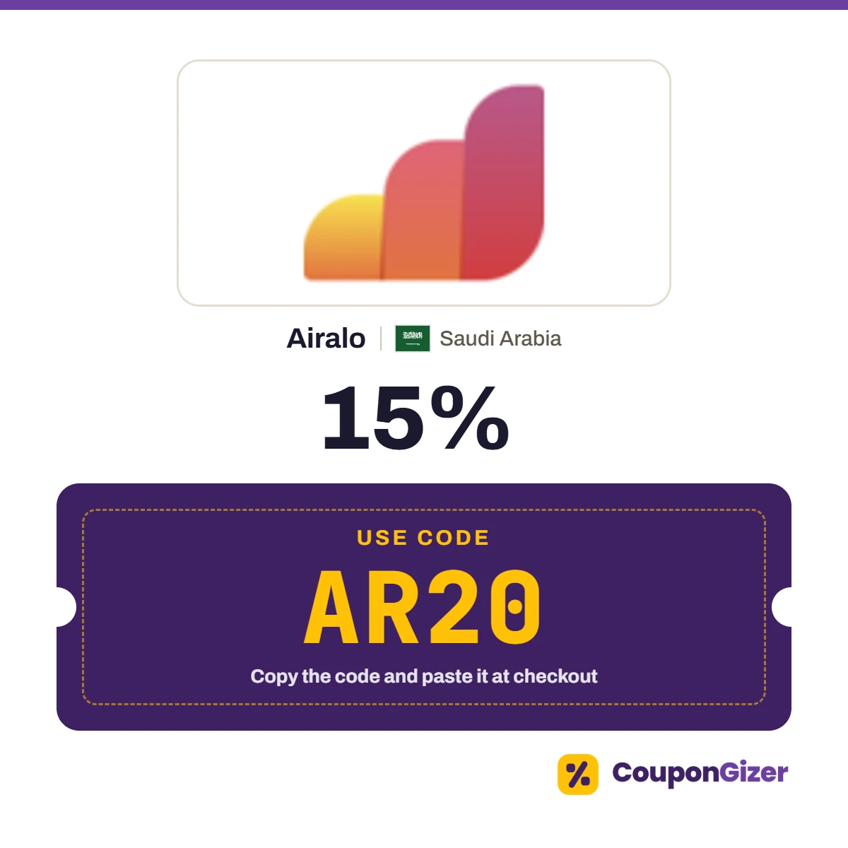 Coupon code AR20 for Airalo Saudi Arabia – 15% off Coupon code AR20 for Airalo Saudi Arabia – 15% off