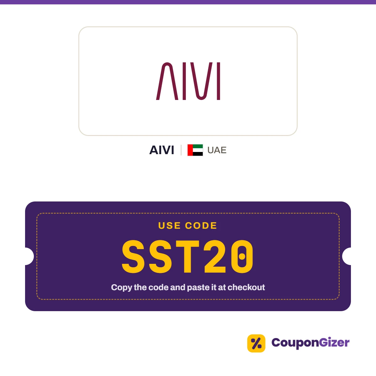 AIVI UAE coupon code SST20 AIVI UAE coupon code SST20