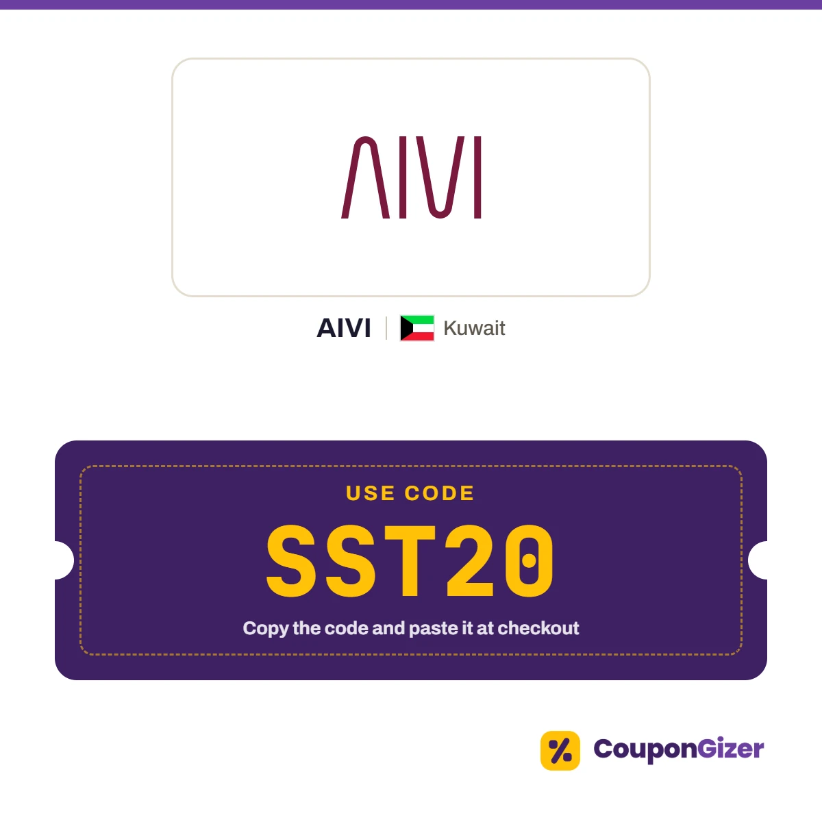 AIVI Kuwait coupon code SST20 AIVI Kuwait coupon code SST20