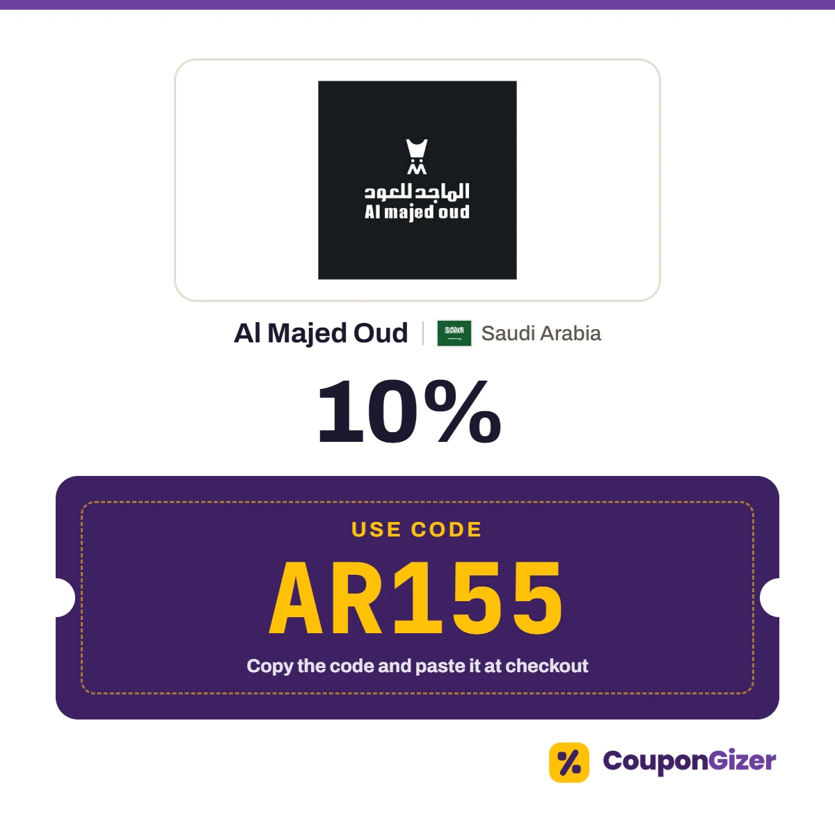 Coupon code AR155 for Al Majed Oud Saudi Arabia – 10% off Coupon code AR155 for Al Majed Oud Saudi Arabia – 10% off