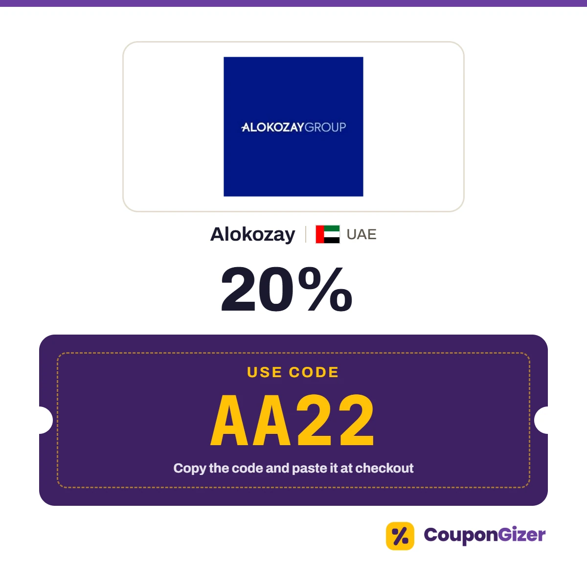 Coupon code AA22 for Alokozay UAE – 20% off Coupon code AA22 for Alokozay UAE – 20% off