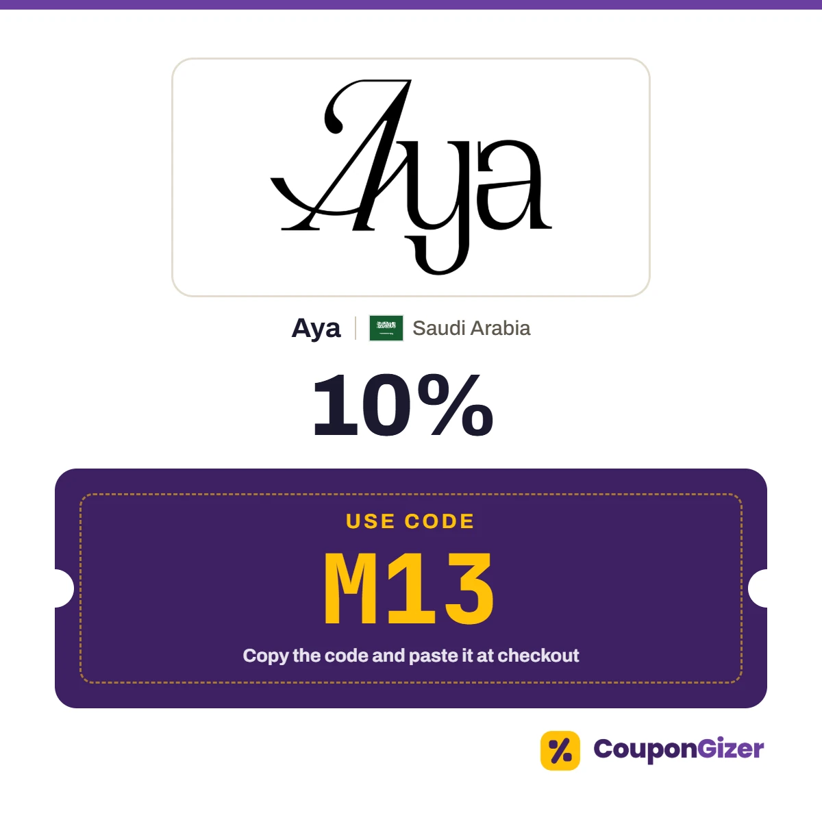 Aya Saudi Arabia coupon code M13 – 10% off Aya Saudi Arabia coupon code M13 – 10% off