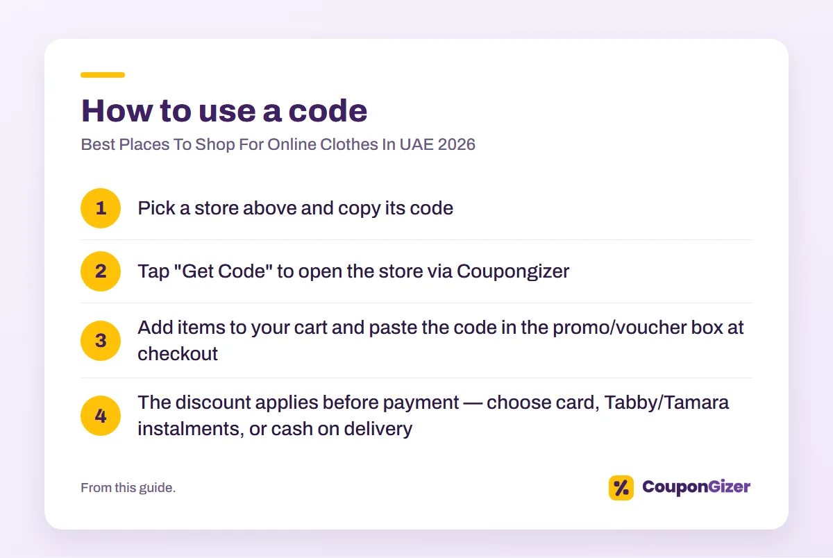 Best Places To Shop For Online Clothes In UAE 2026 2 How to use a code – Best Places To Shop For Online Clothes In UAE 2026