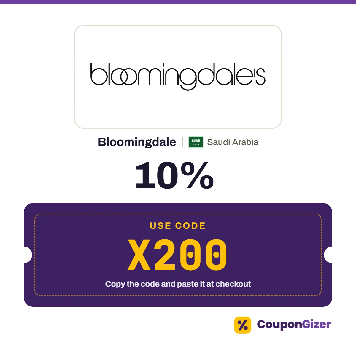 Coupon code X200 for Bloomingdale Saudi Arabia – 10% off Coupon code X200 for Bloomingdale Saudi Arabia – 10% off