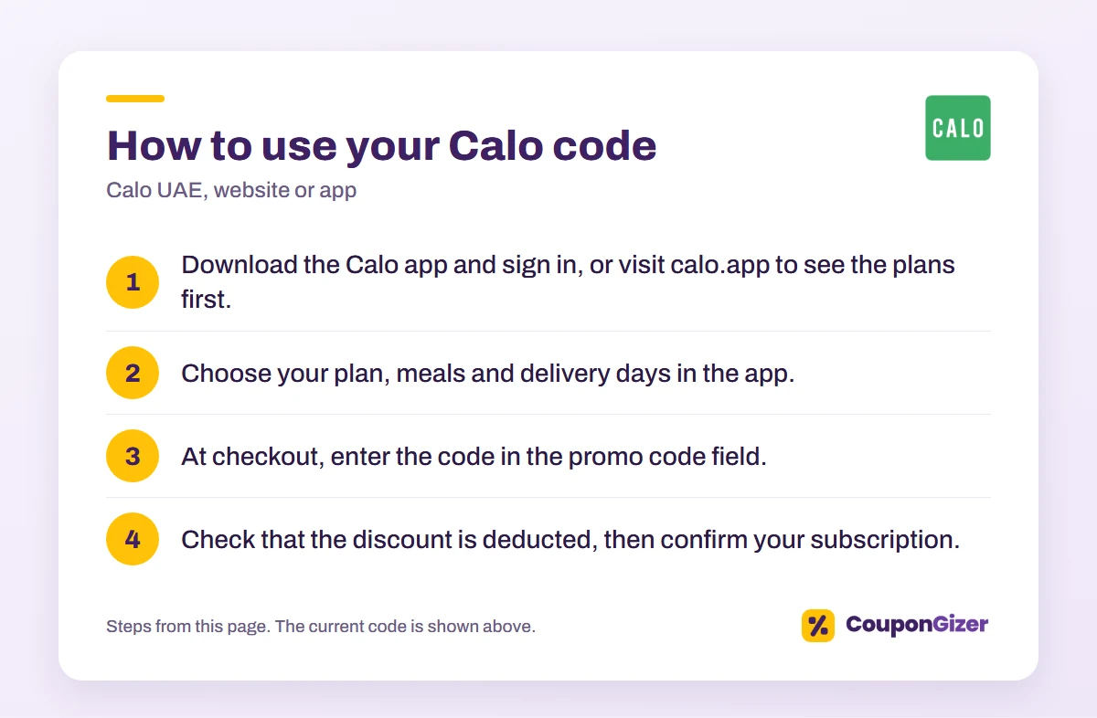 Calo UAE Coupon Code AR47: 10% Off 1 How to use the Calo UAE discount code AR47: 4 steps
