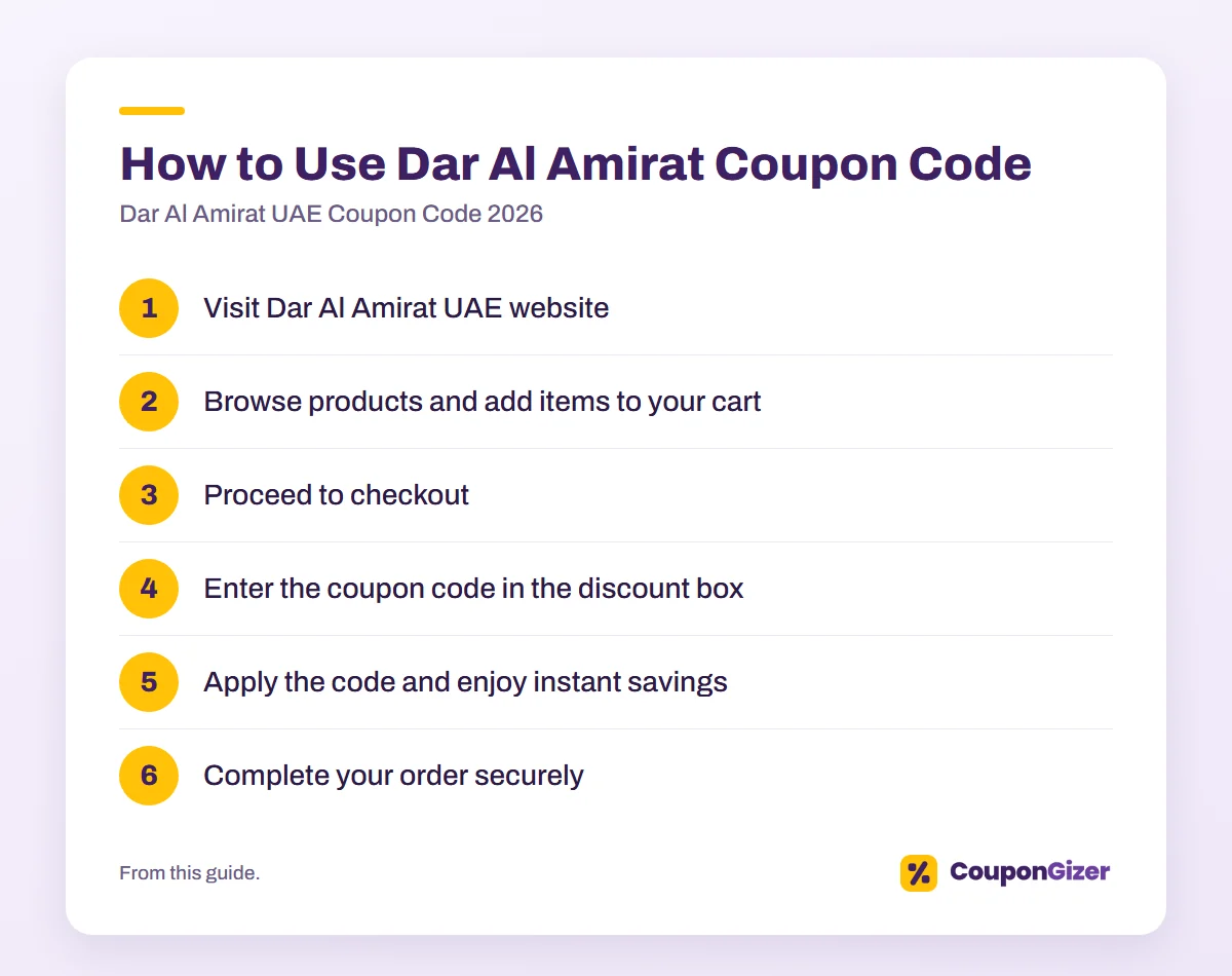 Dar Al Amirat UAE Coupon Code 2026 – Save on Beauty & Skincare Deals 3 How to Use Dar Al Amirat Coupon Code – Dar Al Amirat UAE Coupon Code 2026