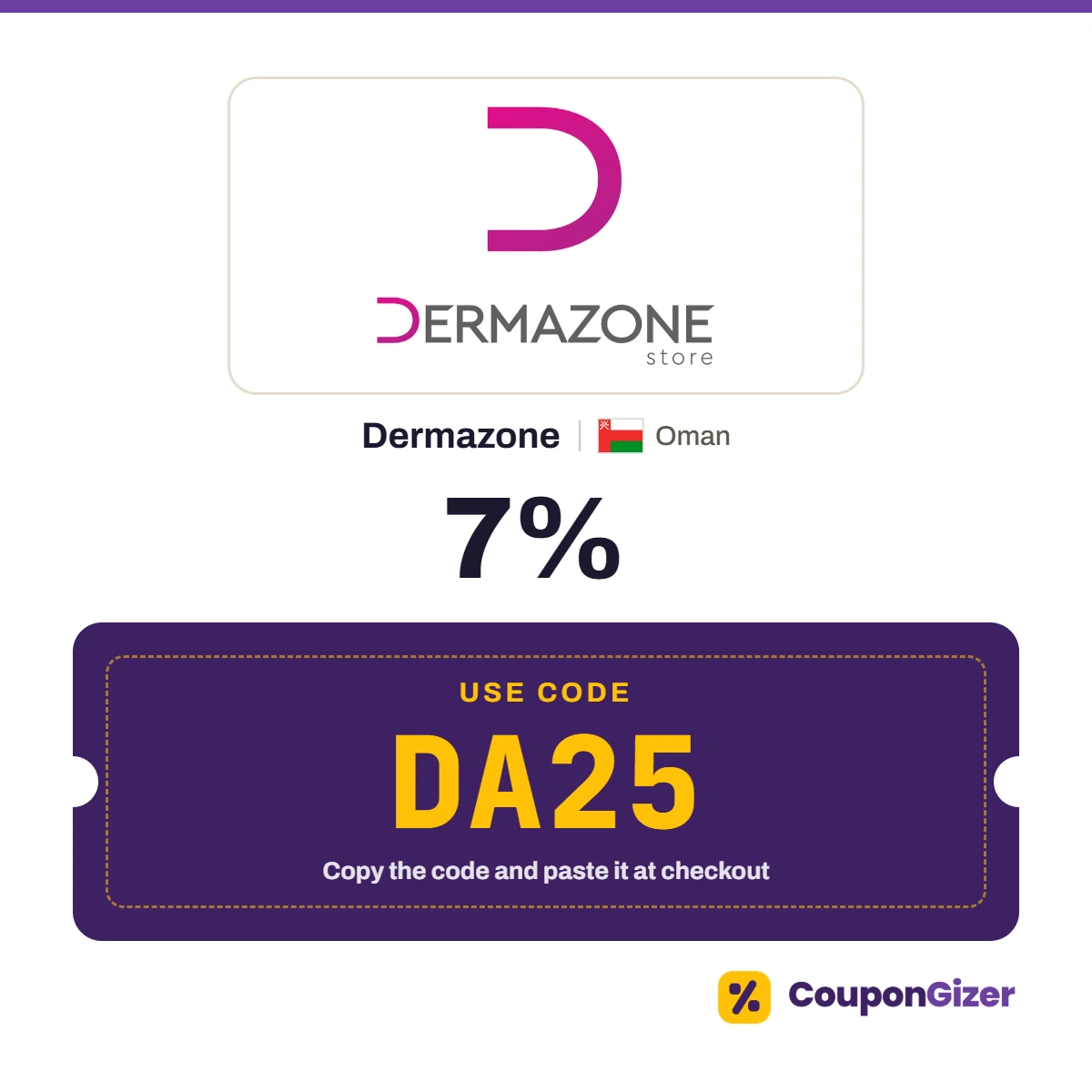 Coupon code DA25 for Dermazone Oman – 7% off Coupon code DA25 for Dermazone Oman – 7% off