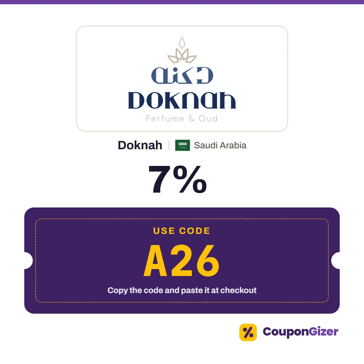 Coupon code A26 for Doknah Saudi Arabia – 7% off Coupon code A26 for Doknah Saudi Arabia – 7% off