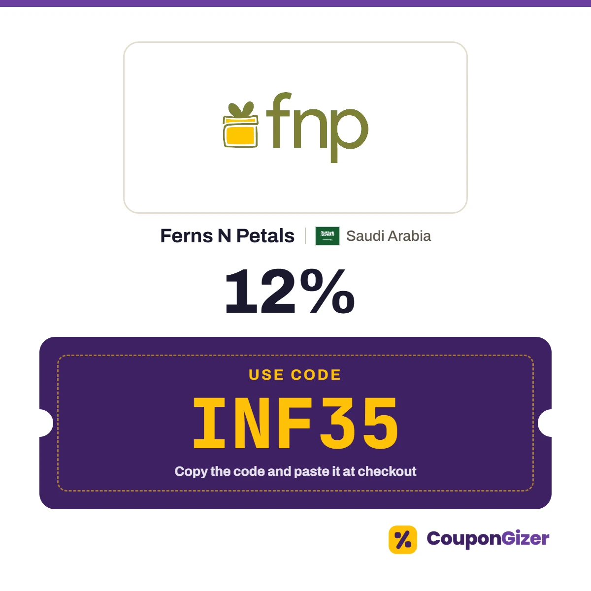 Coupon code INF35 for Ferns N Petals Saudi Arabia: 12% off Coupon code INF35 for Ferns N Petals Saudi Arabia: 12% off