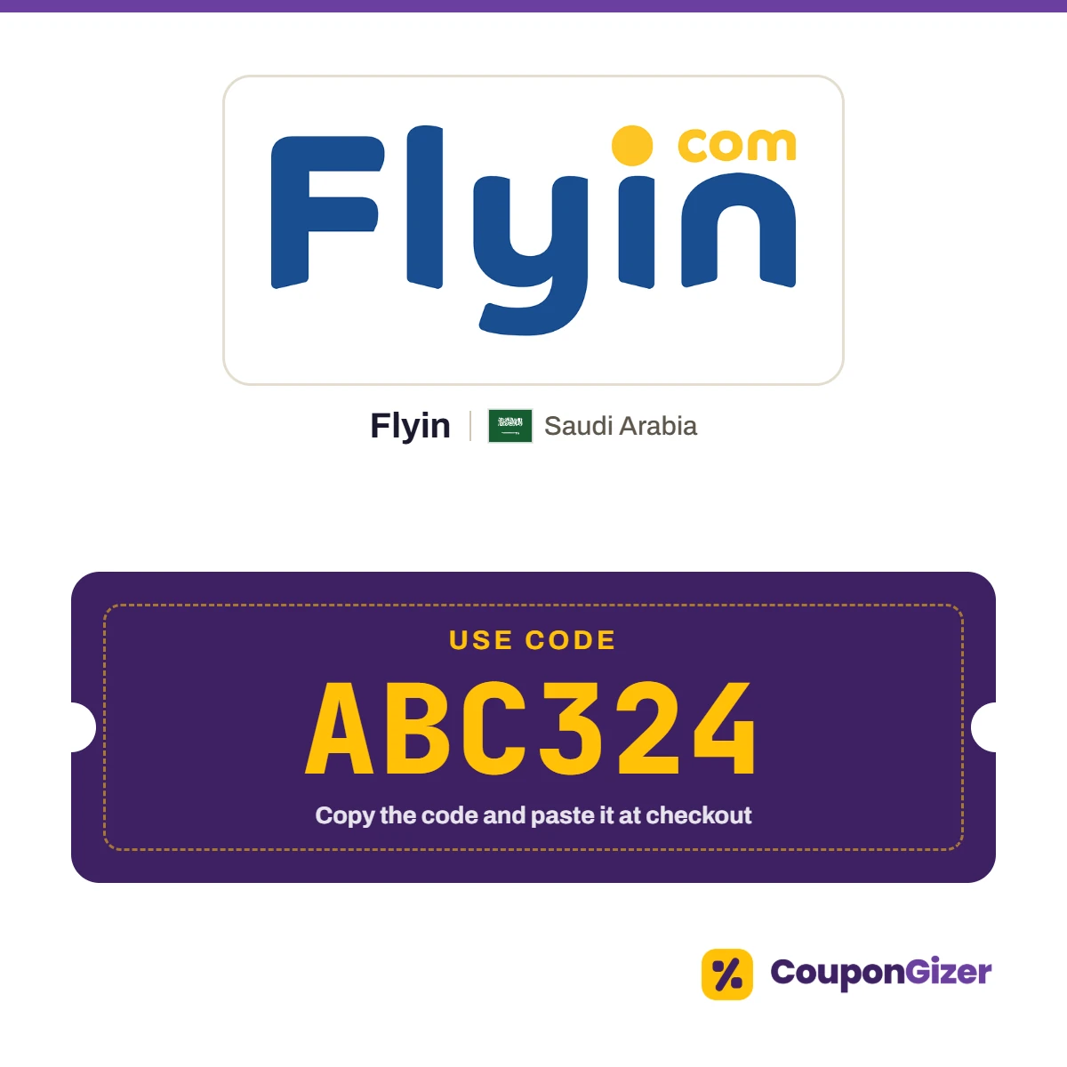 Flyin Saudi Arabia coupon code ABC324 Flyin Saudi Arabia coupon code ABC324