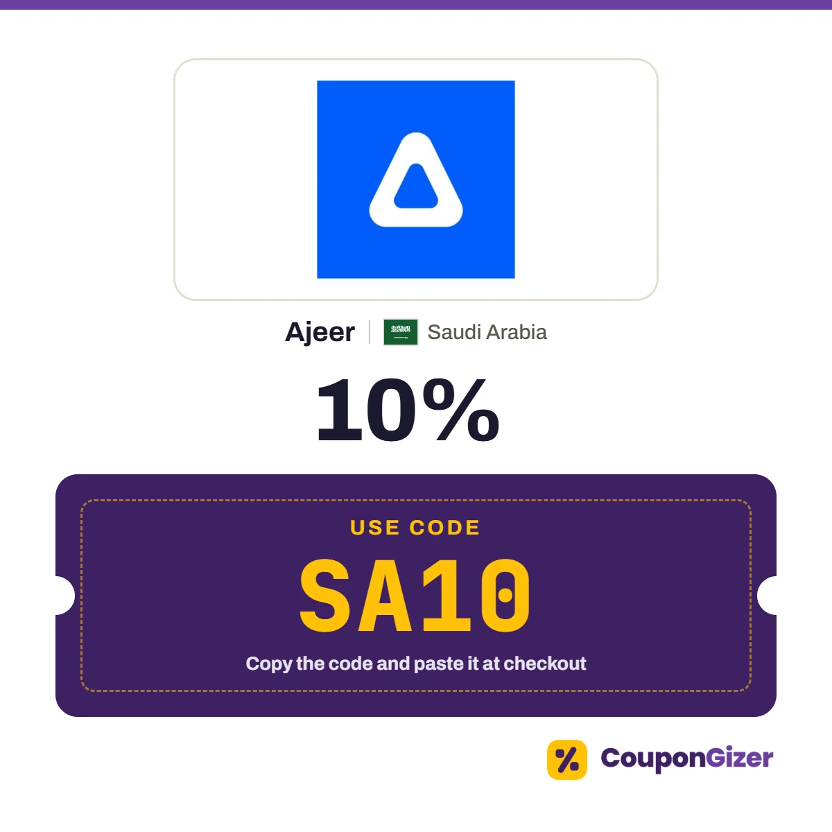 Coupon code SA10 for Ajeer Saudi Arabia – 10% off Coupon code SA10 for Ajeer Saudi Arabia – 10% off
