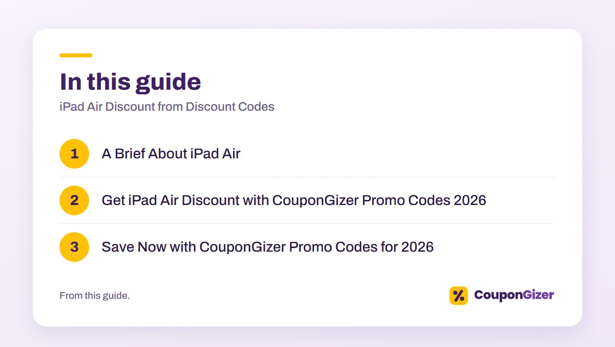 iPad Air Discount from CouponGizer Discount Codes 3 In this guide: iPad Air Discount from Discount Codes