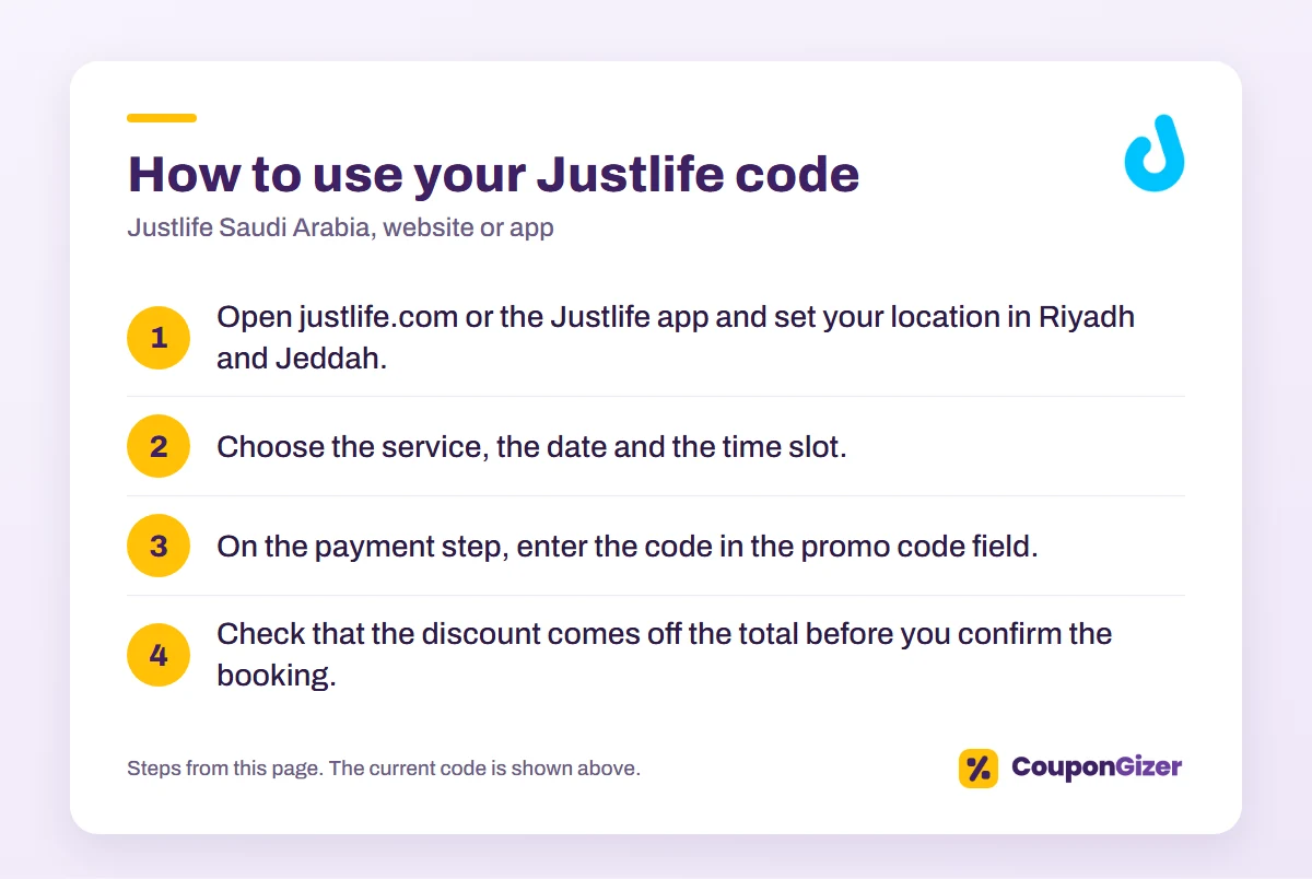 Justlife KSA code AR23: SAR 40 off for new customers 1 How to use the Justlife Saudi Arabia discount code AR23: 4 steps