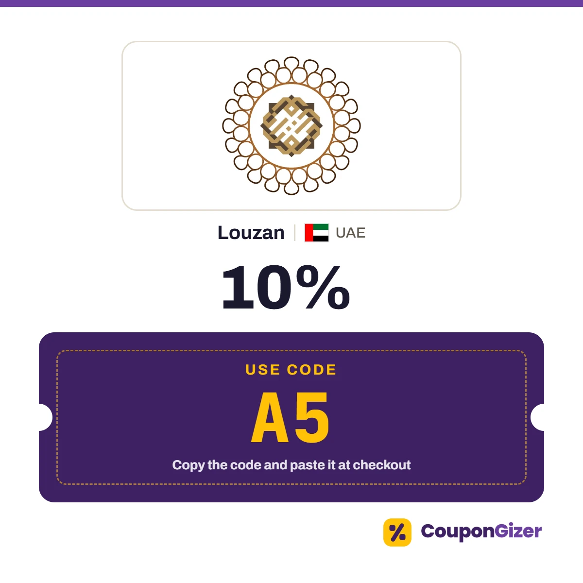 Coupon code A5 for Louzan UAE – 10% off Coupon code A5 for Louzan UAE – 10% off