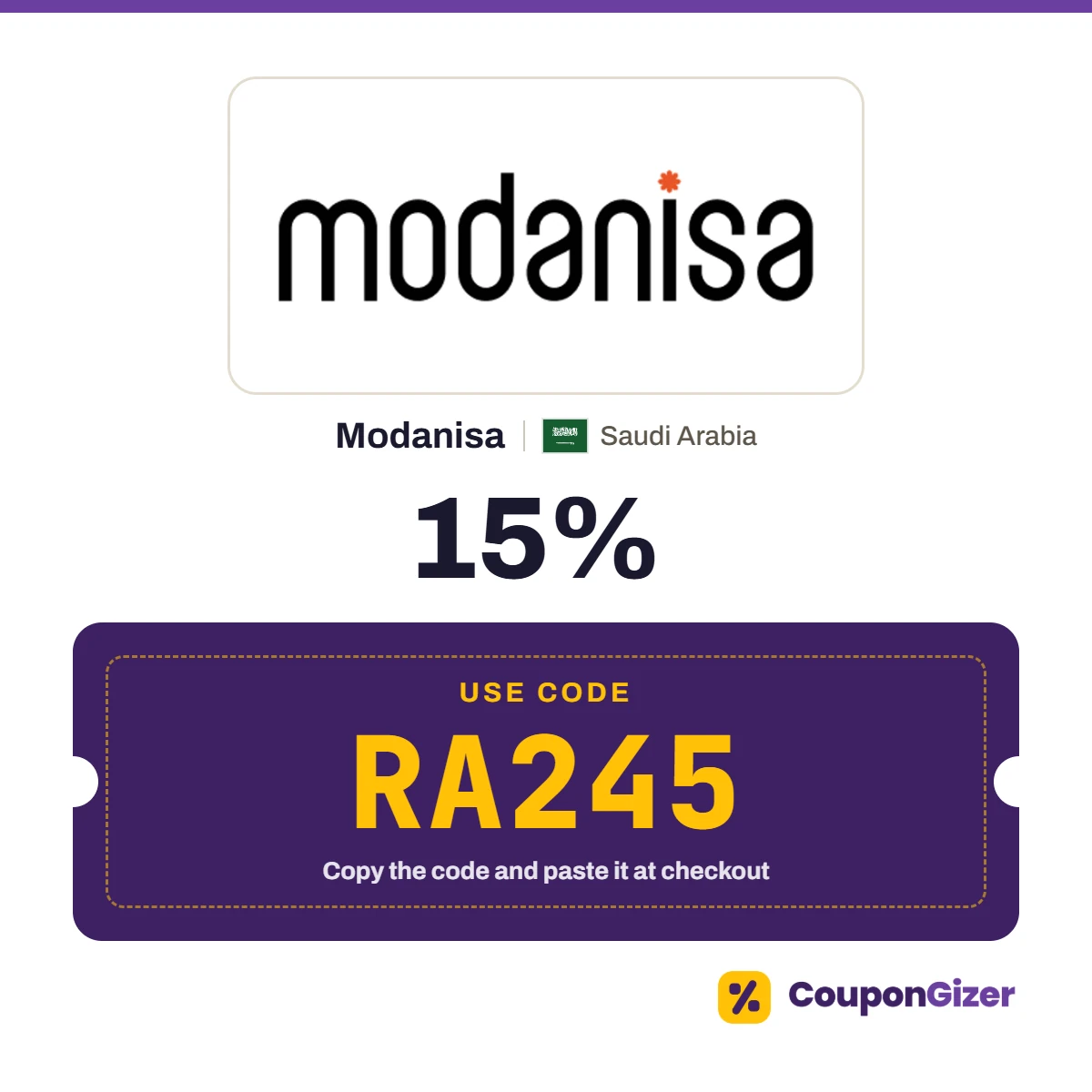Coupon code RA245 for Modanisa Saudi Arabia: 15% off Coupon code RA245 for Modanisa Saudi Arabia: 15% off