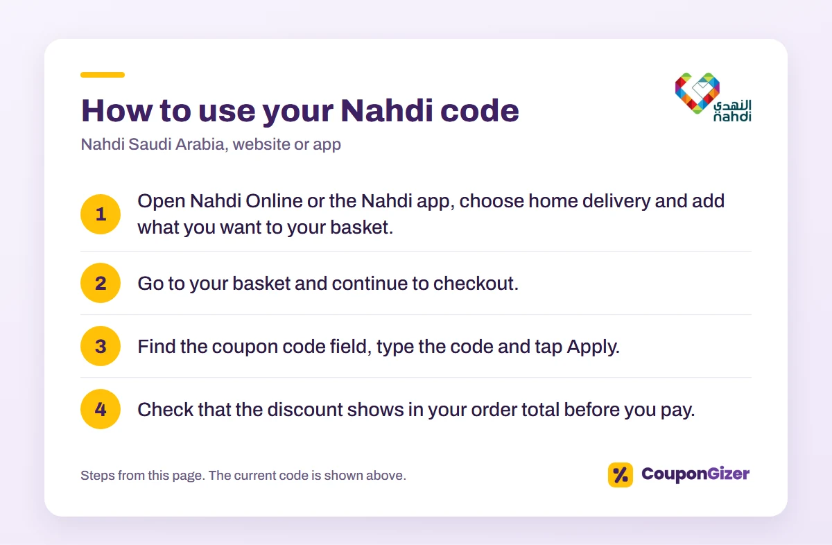 Nahdi KSA code BMOZ: 5% off (max SAR 25), new customers, home delivery 1 How to use the Nahdi Saudi Arabia promo code BMOZ: 4 steps