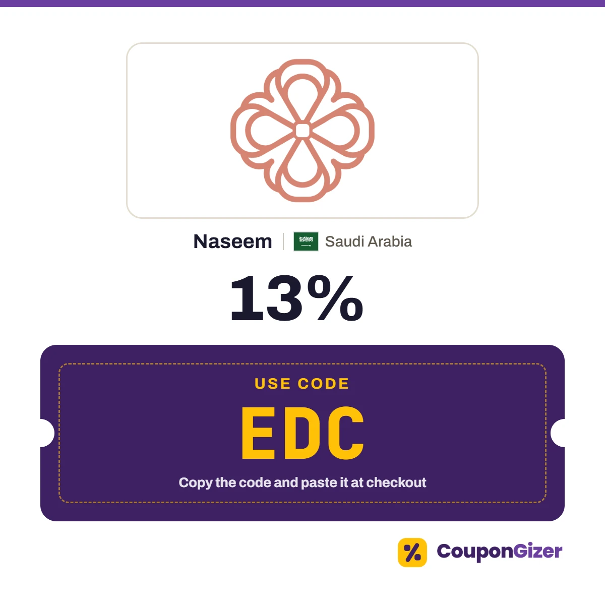 Coupon code EDC for Naseem Saudi Arabia – 13% off Coupon code EDC for Naseem Saudi Arabia – 13% off