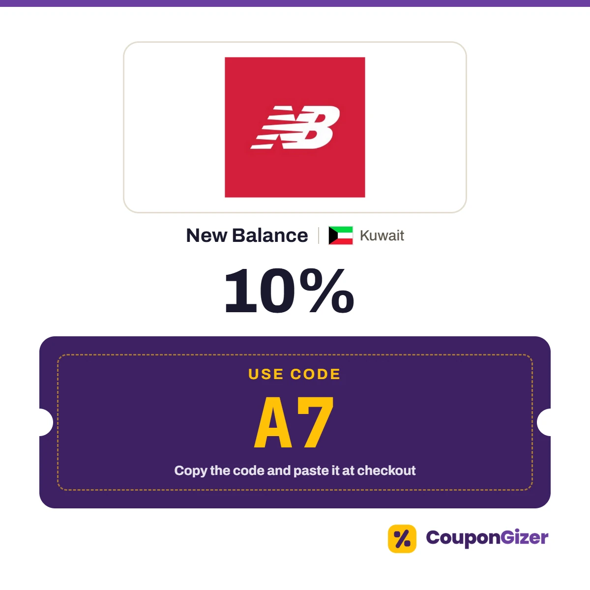 Coupon code A7 for New Balance Kuwait – 10% off Coupon code A7 for New Balance Kuwait – 10% off