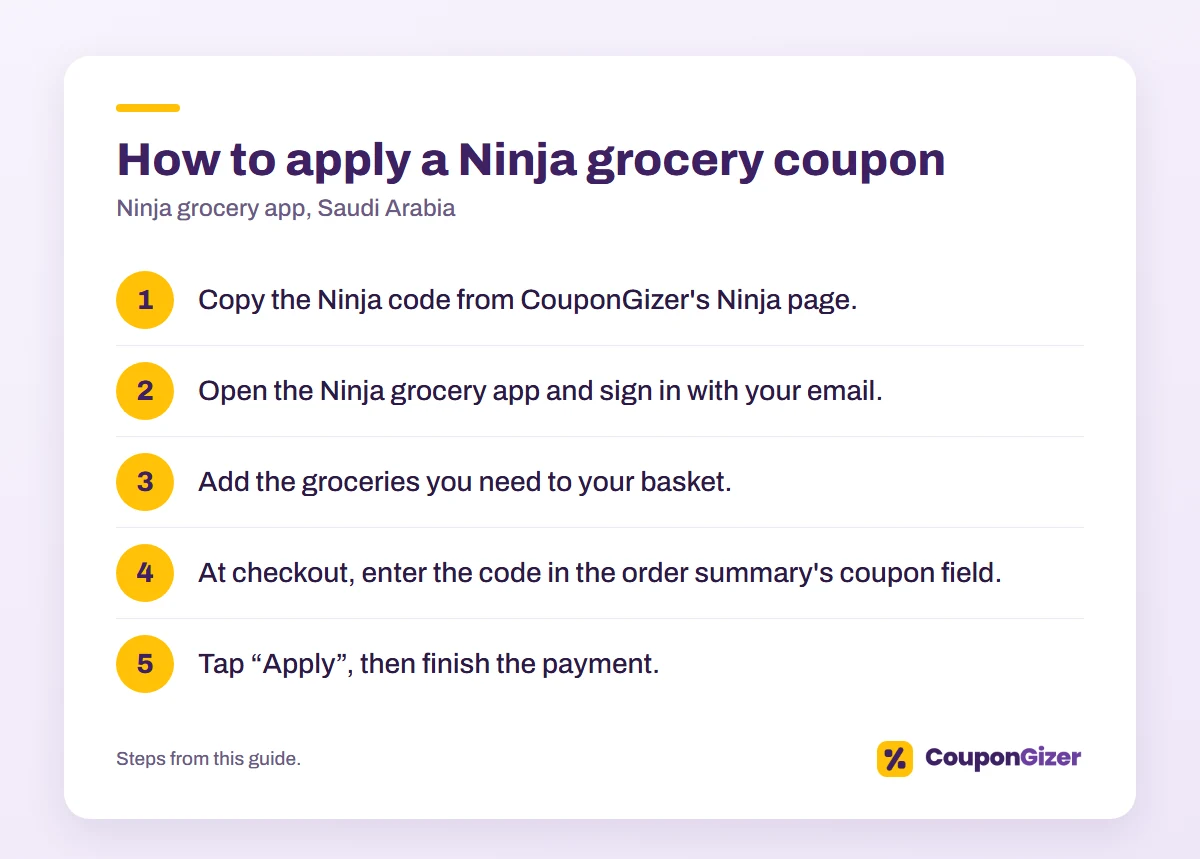 Top 10 Ninja Grocery Coupons in Saudi Arabia: Save Big On Groceries 5 Ninja grocery app KSA: how to apply a coupon code in 5 steps
