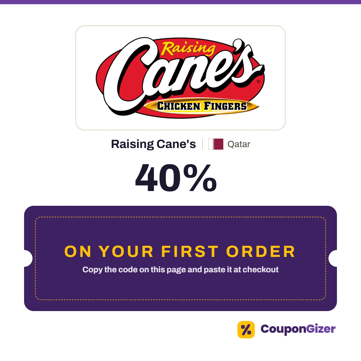 Raising Cane's Qatar coupon code A29XS3FA: 40% off your first order Raising Cane's Qatar coupon code A29XS3FA: 40% off your first order