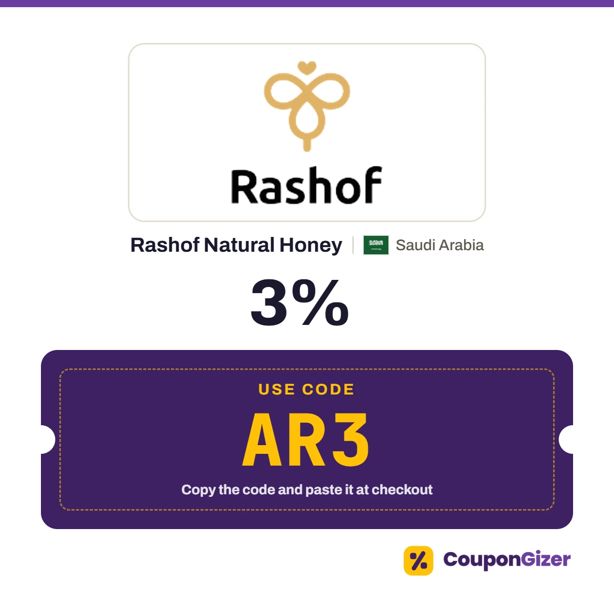 Coupon code AR3 for Rashof Natural Honey Saudi Arabia – 3% off Coupon code AR3 for Rashof Natural Honey Saudi Arabia – 3% off