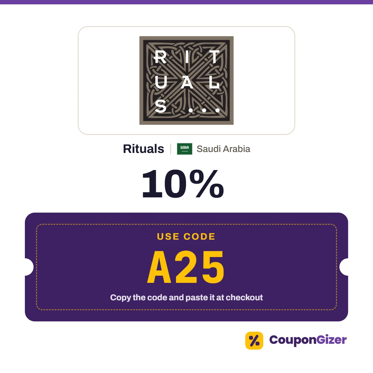 Coupon code A25 for Rituals Saudi Arabia – 10% off Coupon code A25 for Rituals Saudi Arabia – 10% off