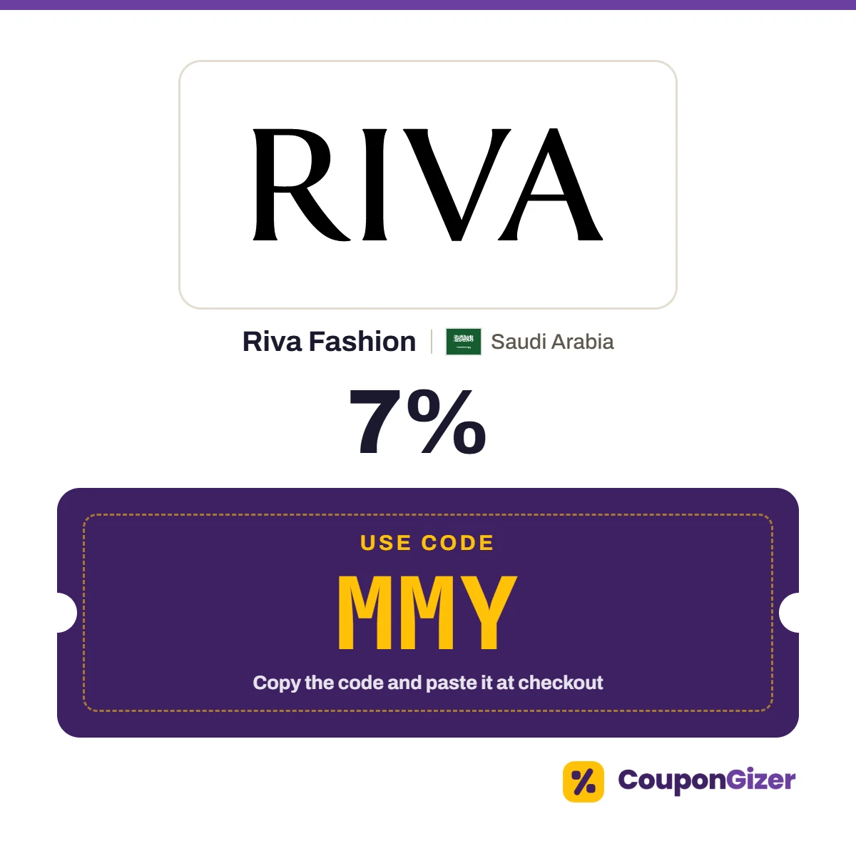 Coupon code MMY for Riva Fashion Saudi Arabia: 7% off Coupon code MMY for Riva Fashion Saudi Arabia: 7% off