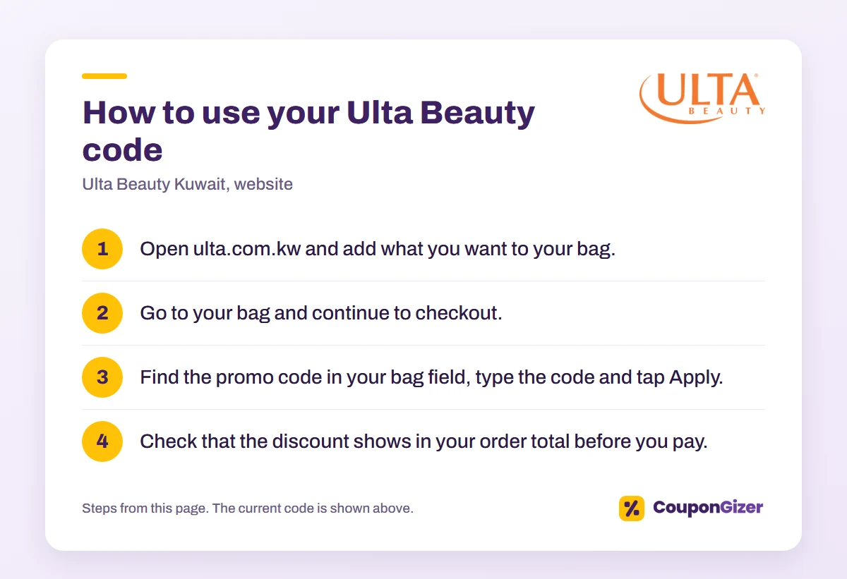 Ulta Beauty Kuwait code AC80: 10% off 1 How to use the Ulta Beauty Kuwait promo code AC80: 4 steps