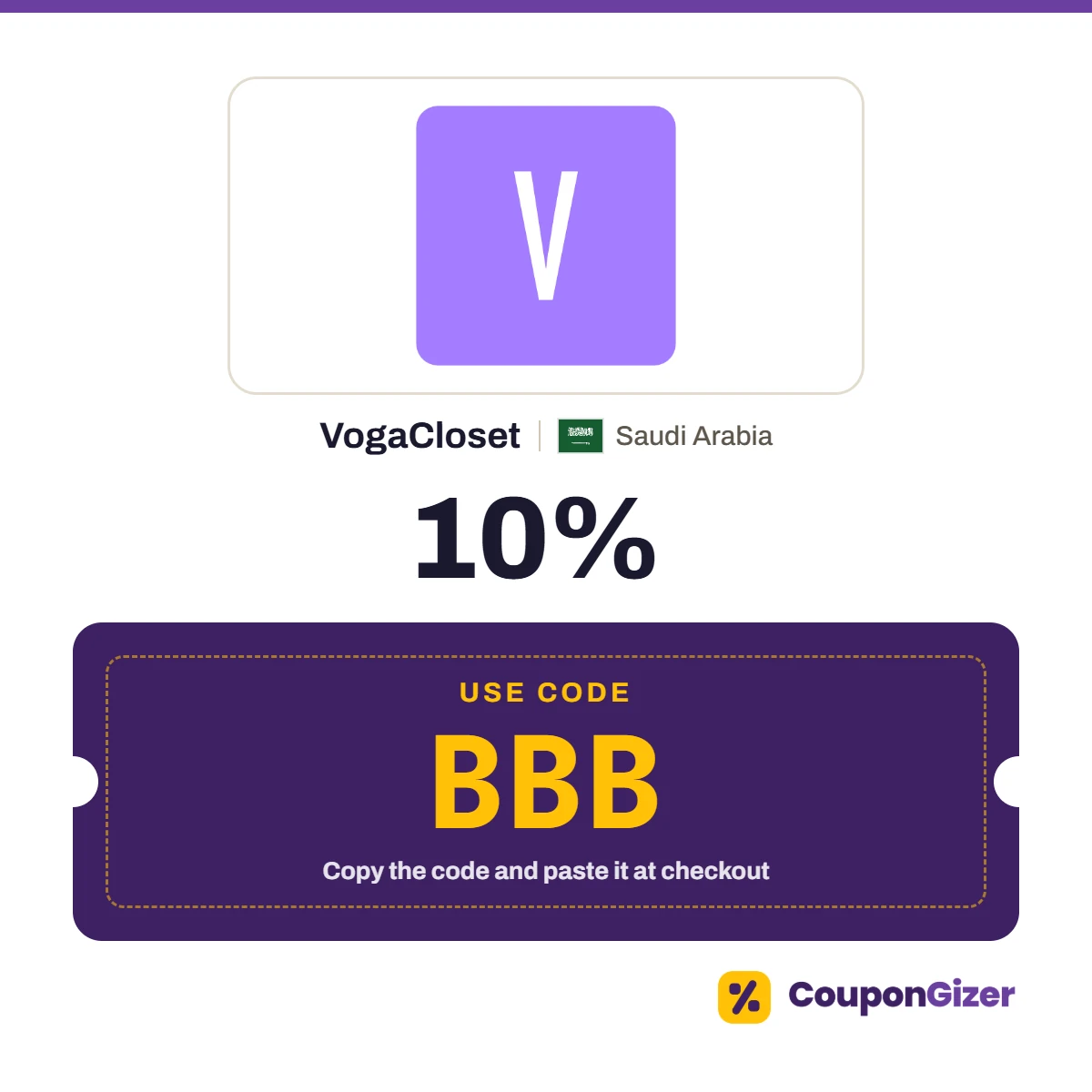 Coupon code BBB for VogaCloset Saudi Arabia – 10% off Coupon code BBB for VogaCloset Saudi Arabia – 10% off