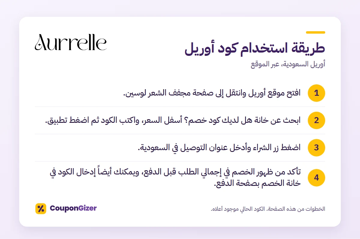 طريقة استخدام كود خصم أوريل السعودية CC8 في 4 خطوات
