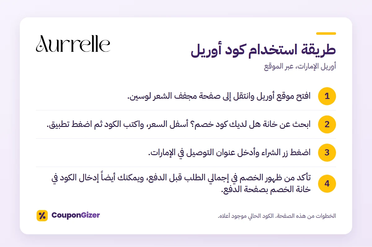 طريقة استخدام كود خصم أوريل الإمارات CC8 في 4 خطوات