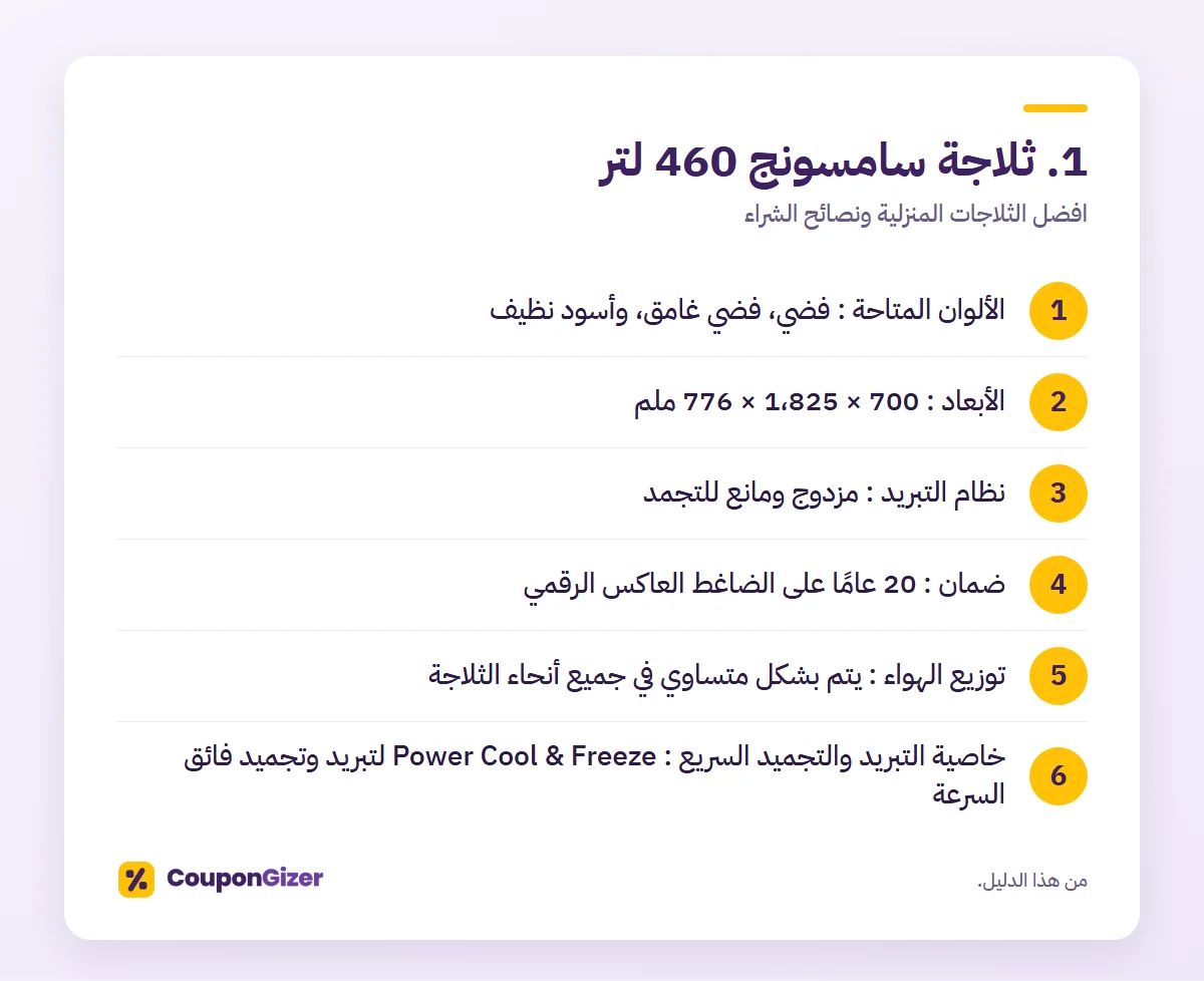1. ثلاجة سامسونج 460 لتر – افضل الثلاجات المنزلية ونصائح الشراء