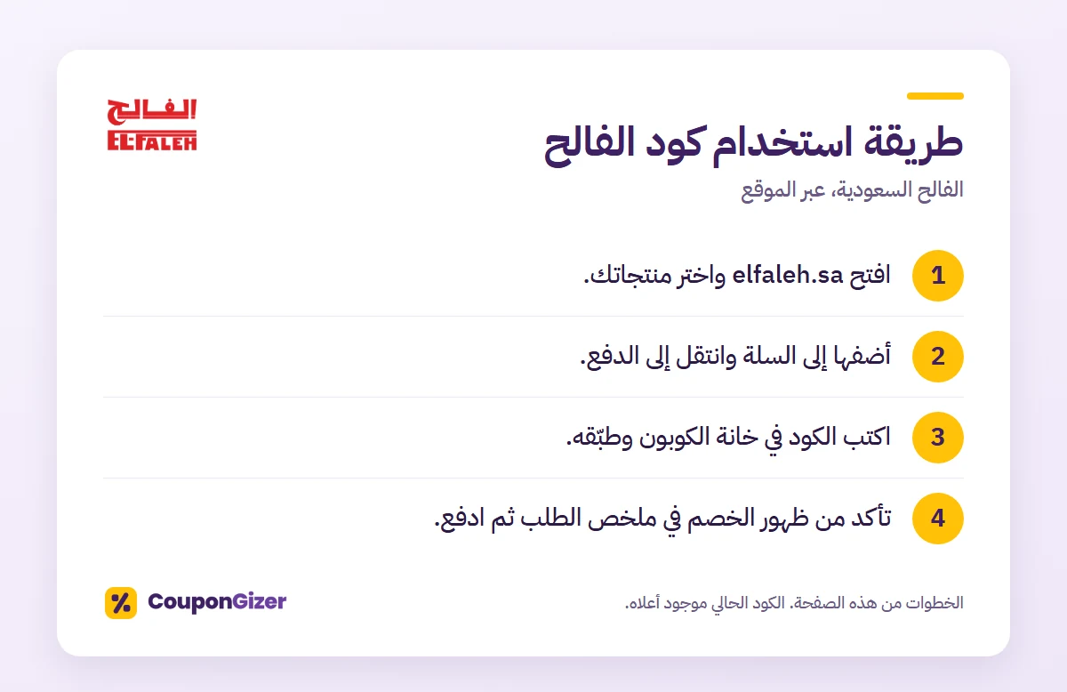 طريقة استخدام كود خصم الفالح السعودية AA33 في 4 خطوات