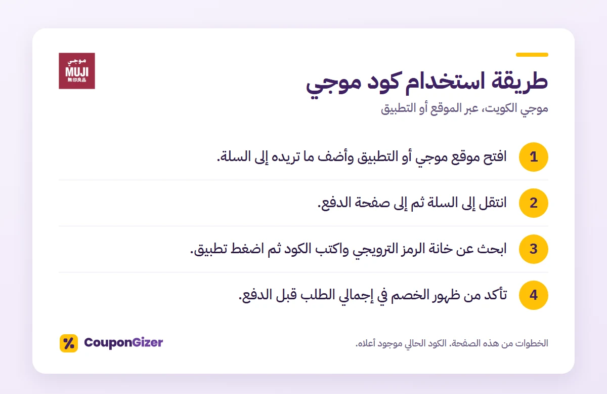 كود موجي الكويت A0111: خصم 10% على المنتجات بسعرها الكامل 1 طريقة استخدام كود خصم موجي الكويت A0111 في 4 خطوات