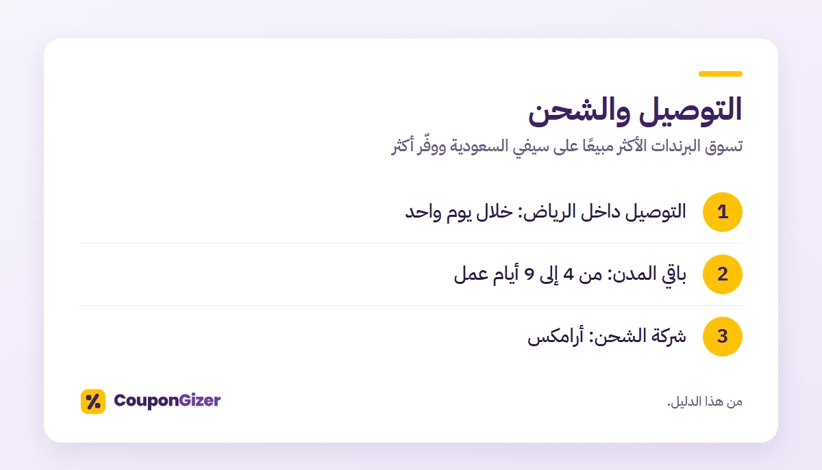 التوصيل والشحن – تسوق البرندات الأكثر مبيعًا على سيفي السعودية ووفّر أكثر